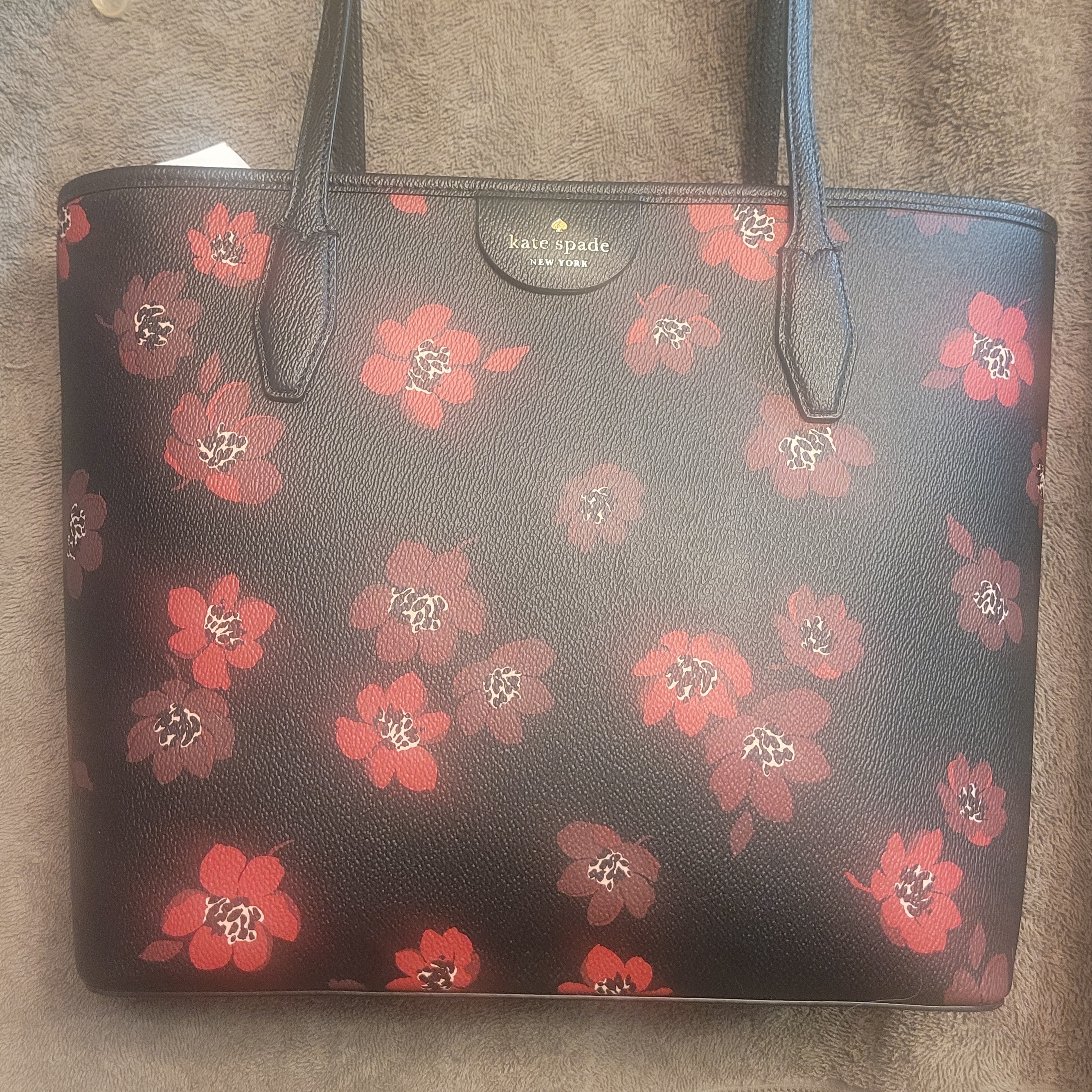 Kate Spade Black Tote With Red Floral Design